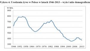 Urodzenia w Polsce w latach 1946-2013 - wyże i niże demograficzne, źródło: GUS